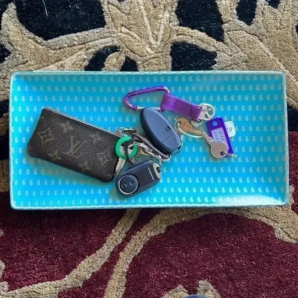 William Sonoma Turquoise with Gold-Tone Paisley Print on and around Edges